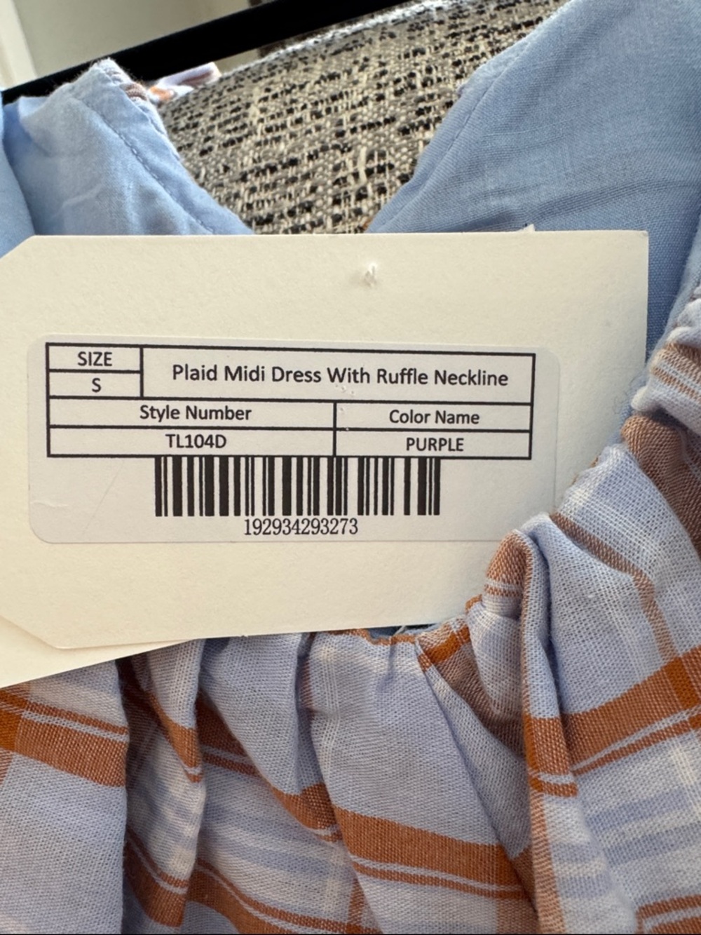 NWT English Factory Plaid Ruffle Midi Dress in Light Blue and Tan size Small - Picture 10 of 14
